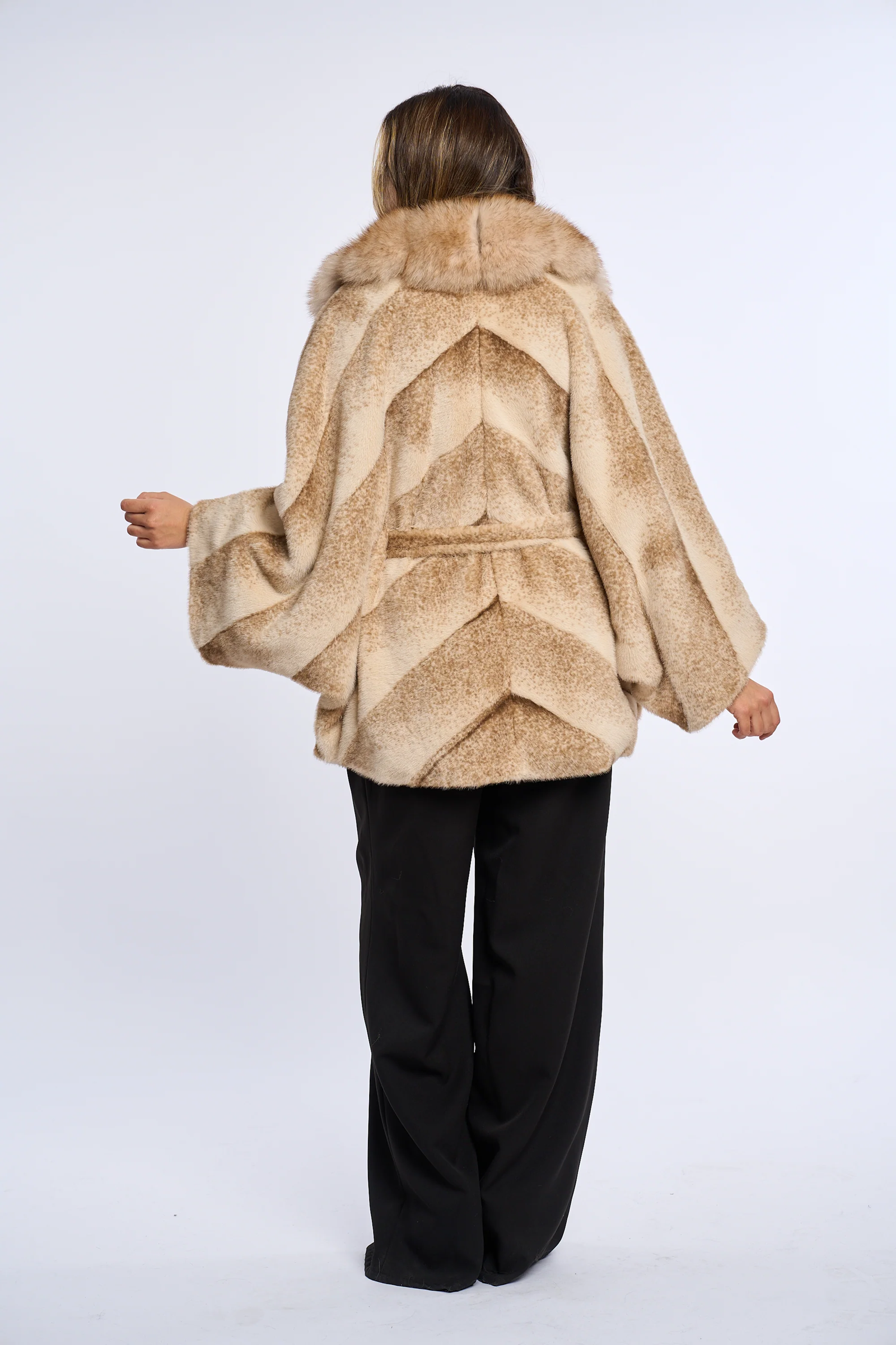 Vanessa Caramel Beige Alcantara Fur Coat