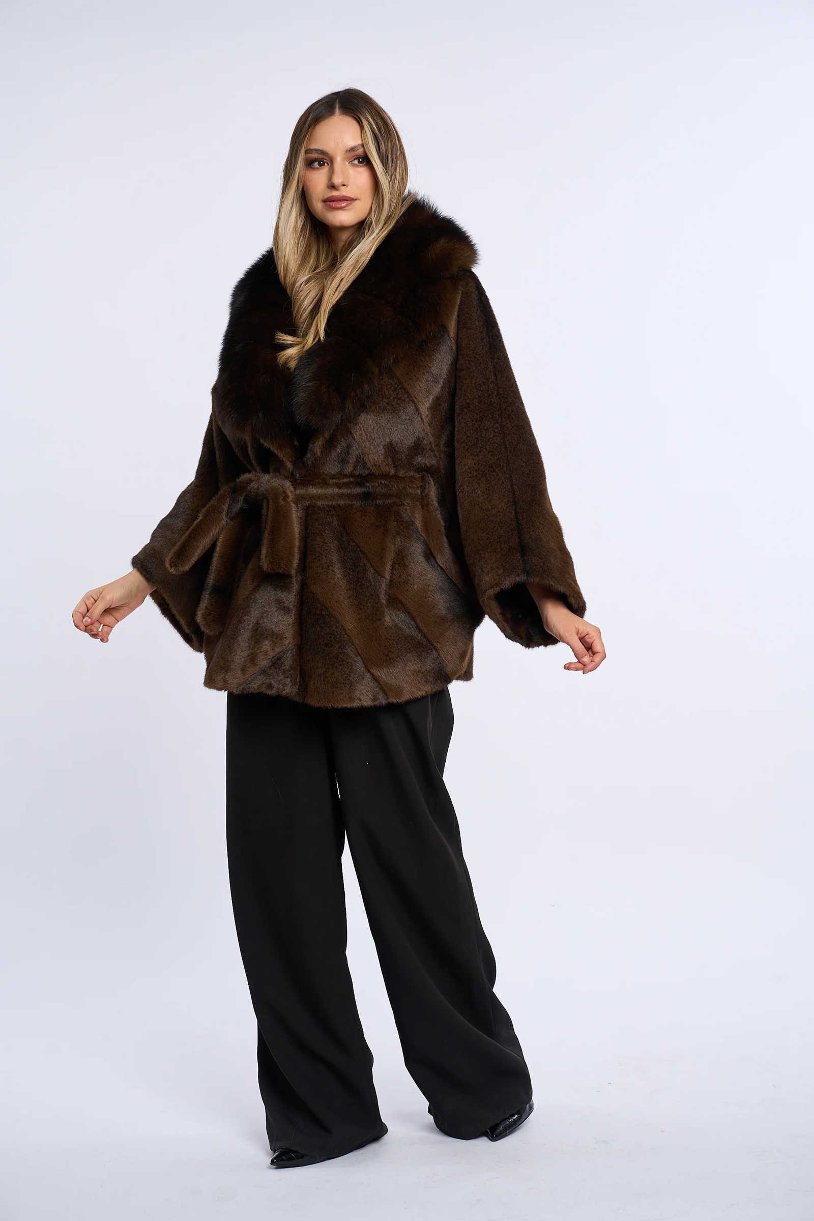 Vanessa Chocolate Brown Alcantara Fur Coat