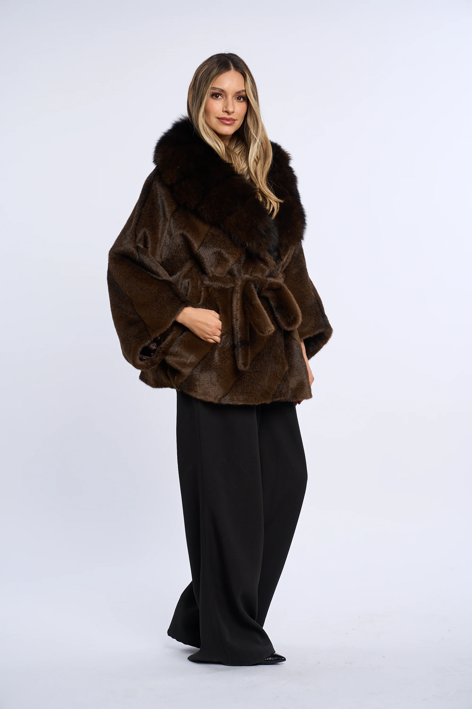 Vanessa Chocolate Brown Alcantara Fur Coat