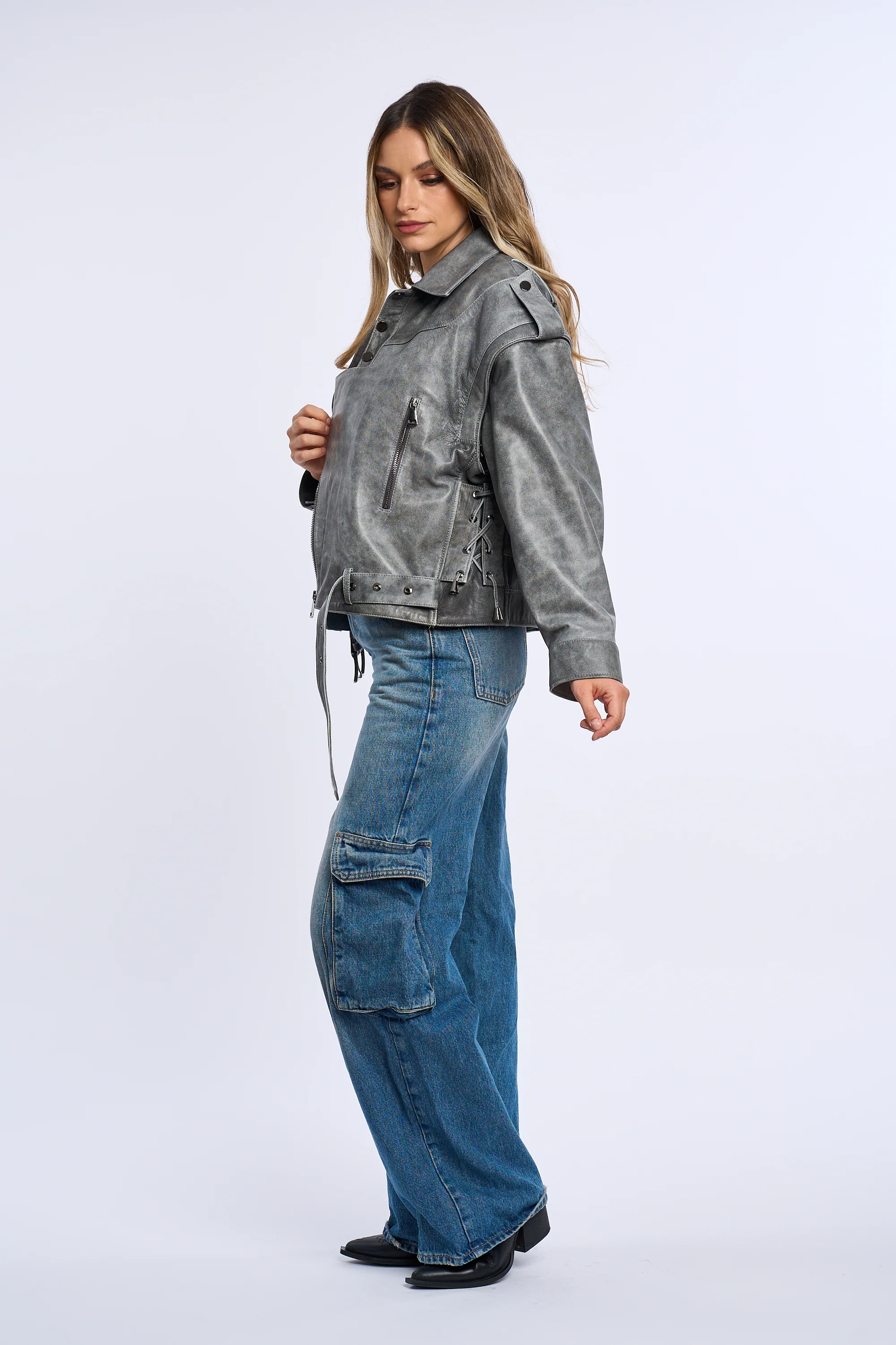 Livia Grey Leather Jacket