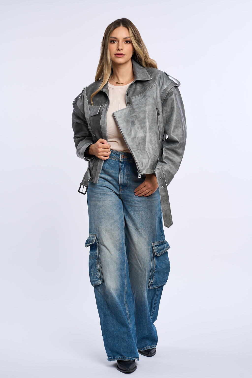 Livia Grey Leather Jacket
