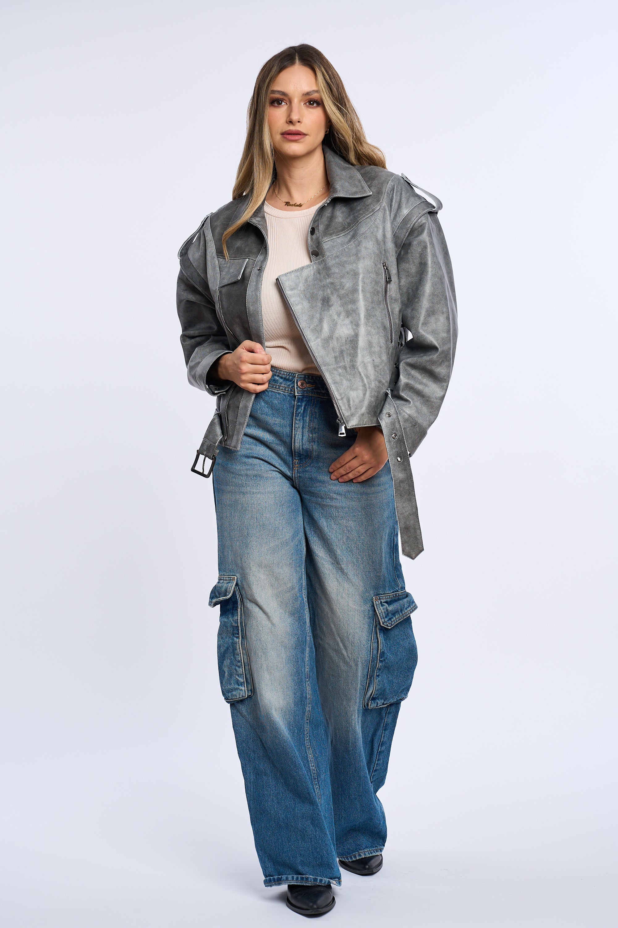 Livia Grey Leather Jacket