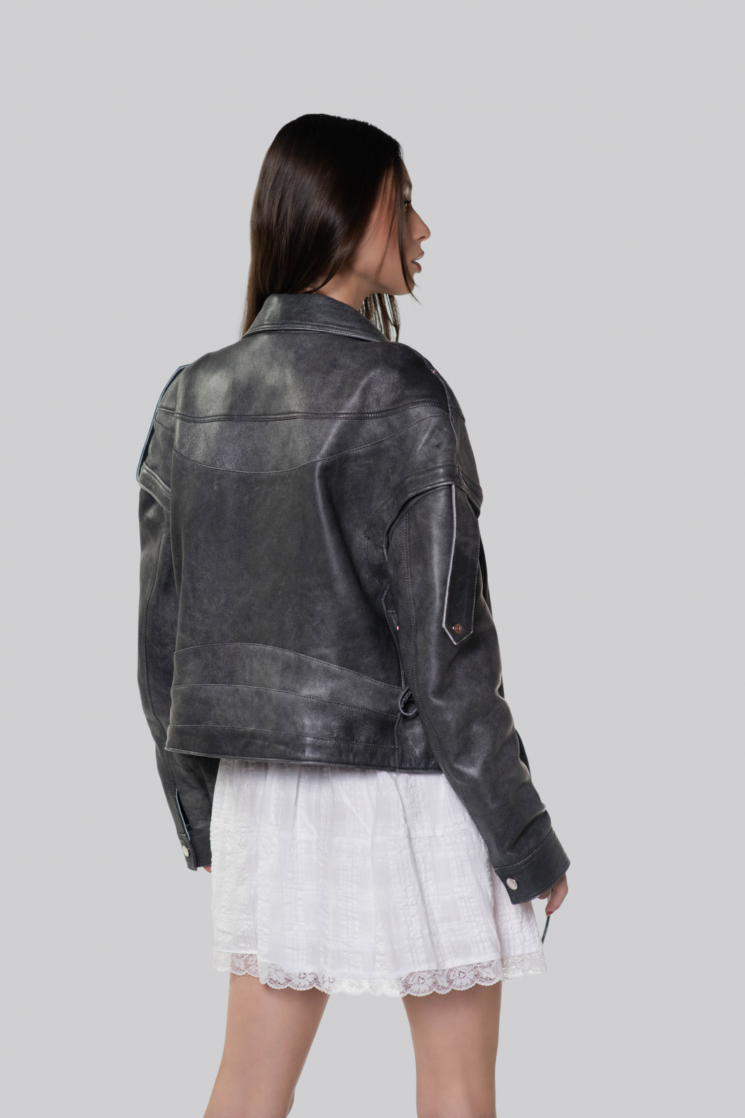 Ysabella Grey Leather Jacket