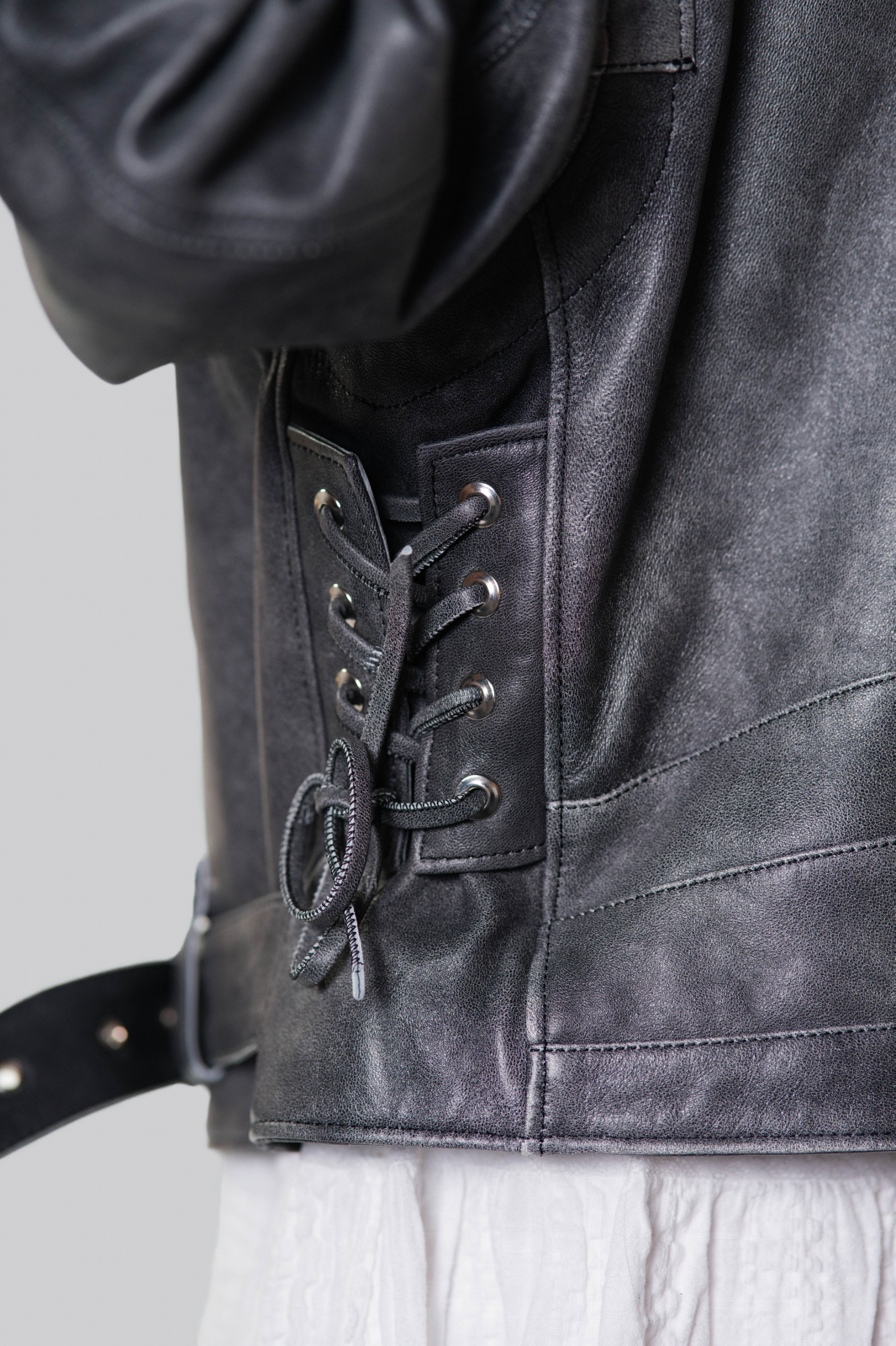 Ysabella Grey Leather Jacket