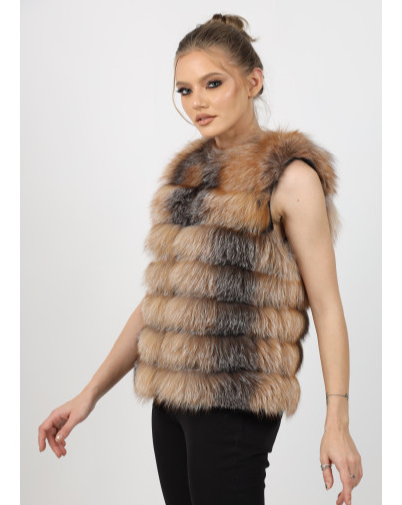 NADIA BROWN Fox Fur short vest side