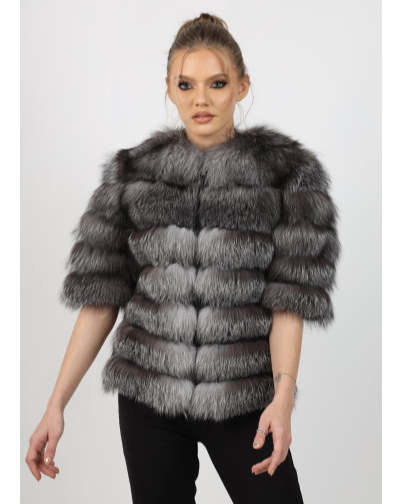 NADIA SILVER Fox Fur Coat short sleeve