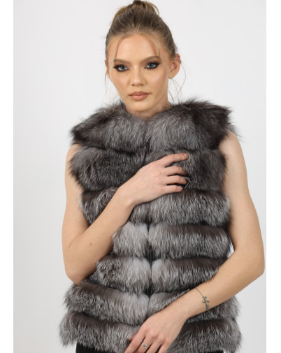 NADIA SILVER Fox Fur short vest