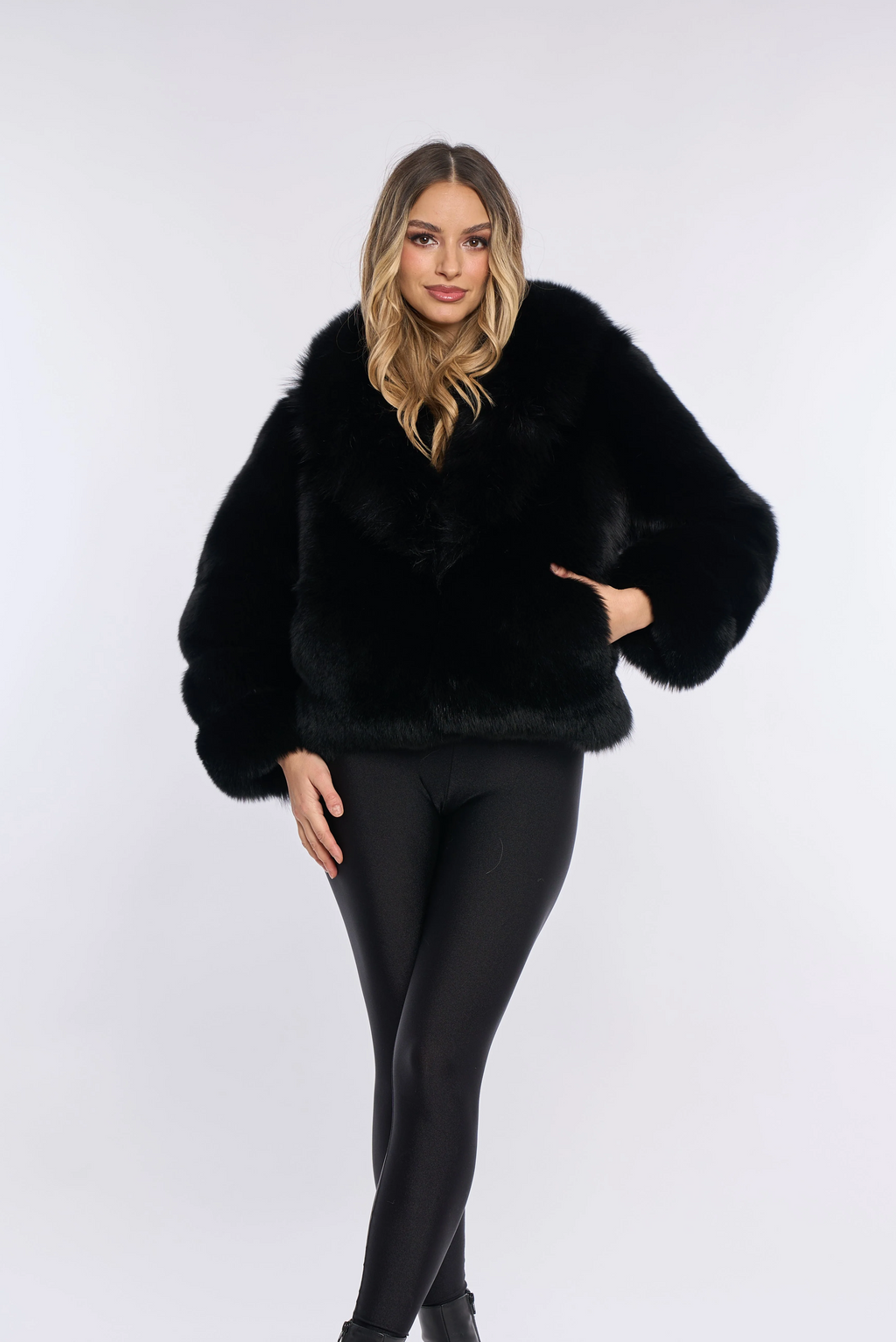 Nina Black Fox Fur Coat