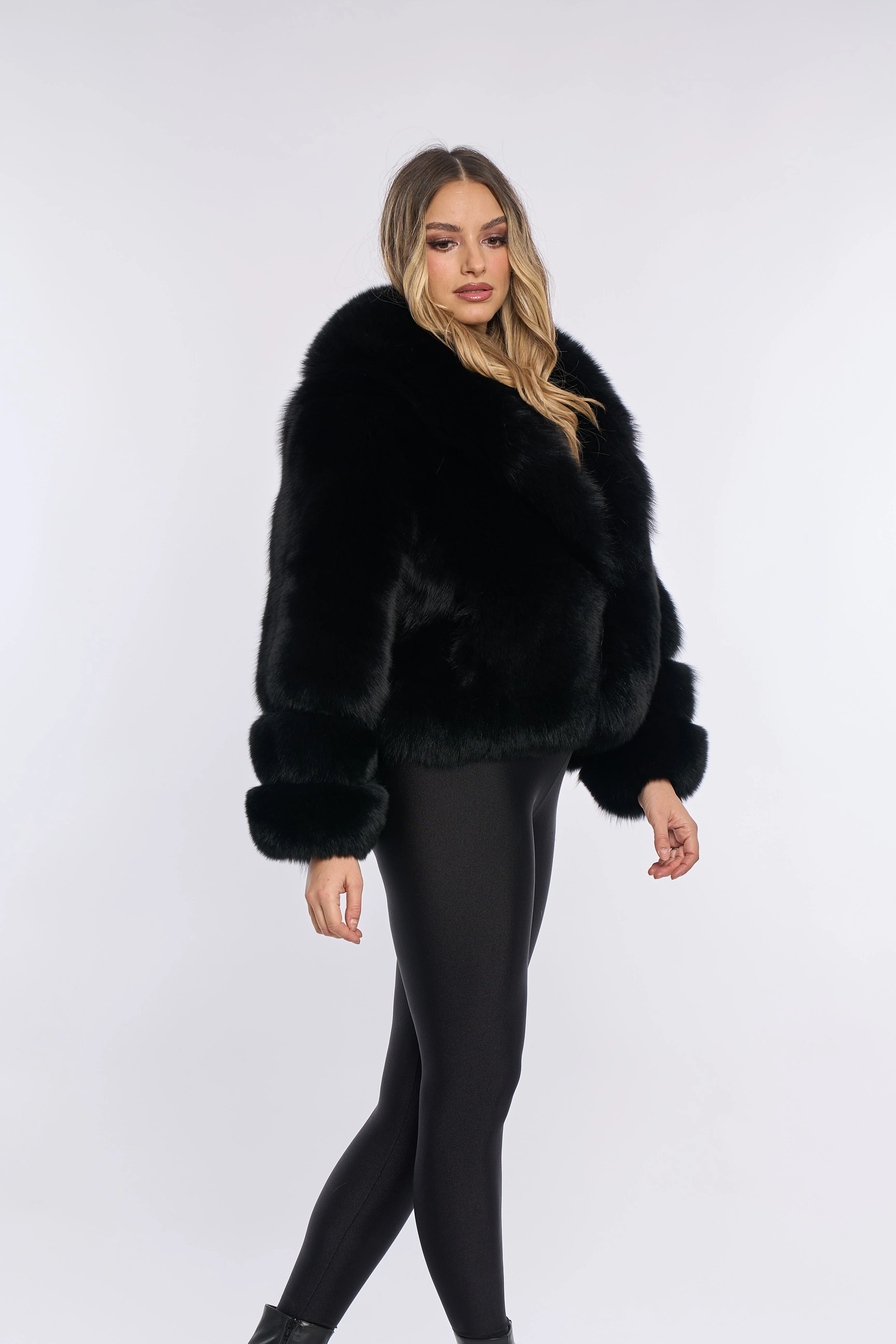 Nina Black Fox Fur Coat