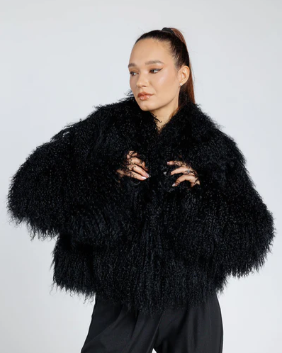Rita Black Mongolian Fur Coat