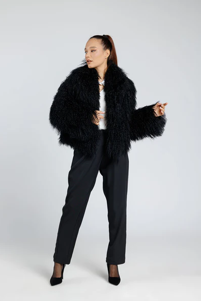 Rita Black Mongolian Fur Coat