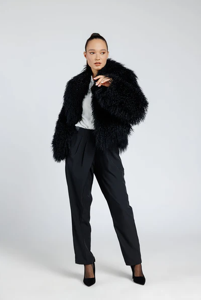 Rita Black Mongolian Fur Coat