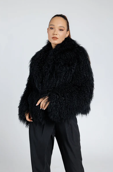 Rita Black Mongolian Fur Coat