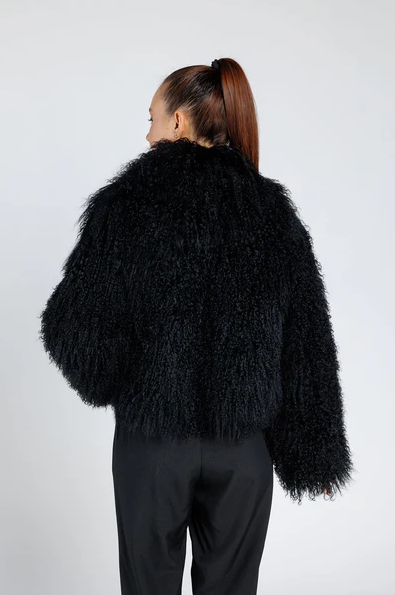 Rita Black Mongolian Fur Coat