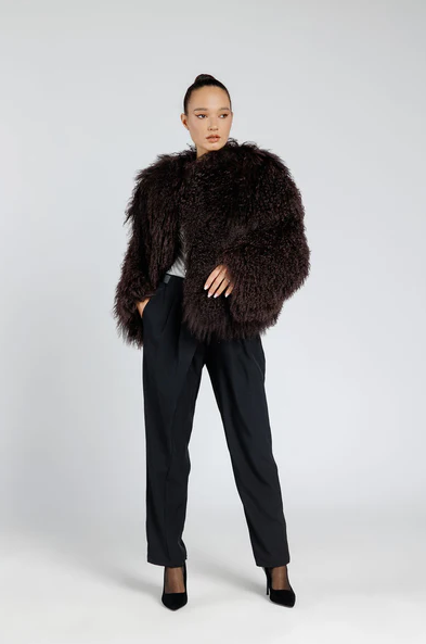 Rita Brown Mongolian Fur Coat