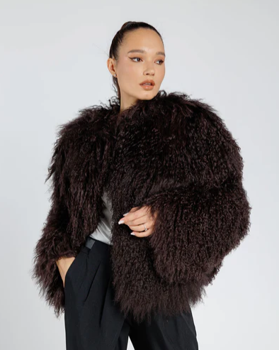 Rita Brown Mongolian Fur Coat