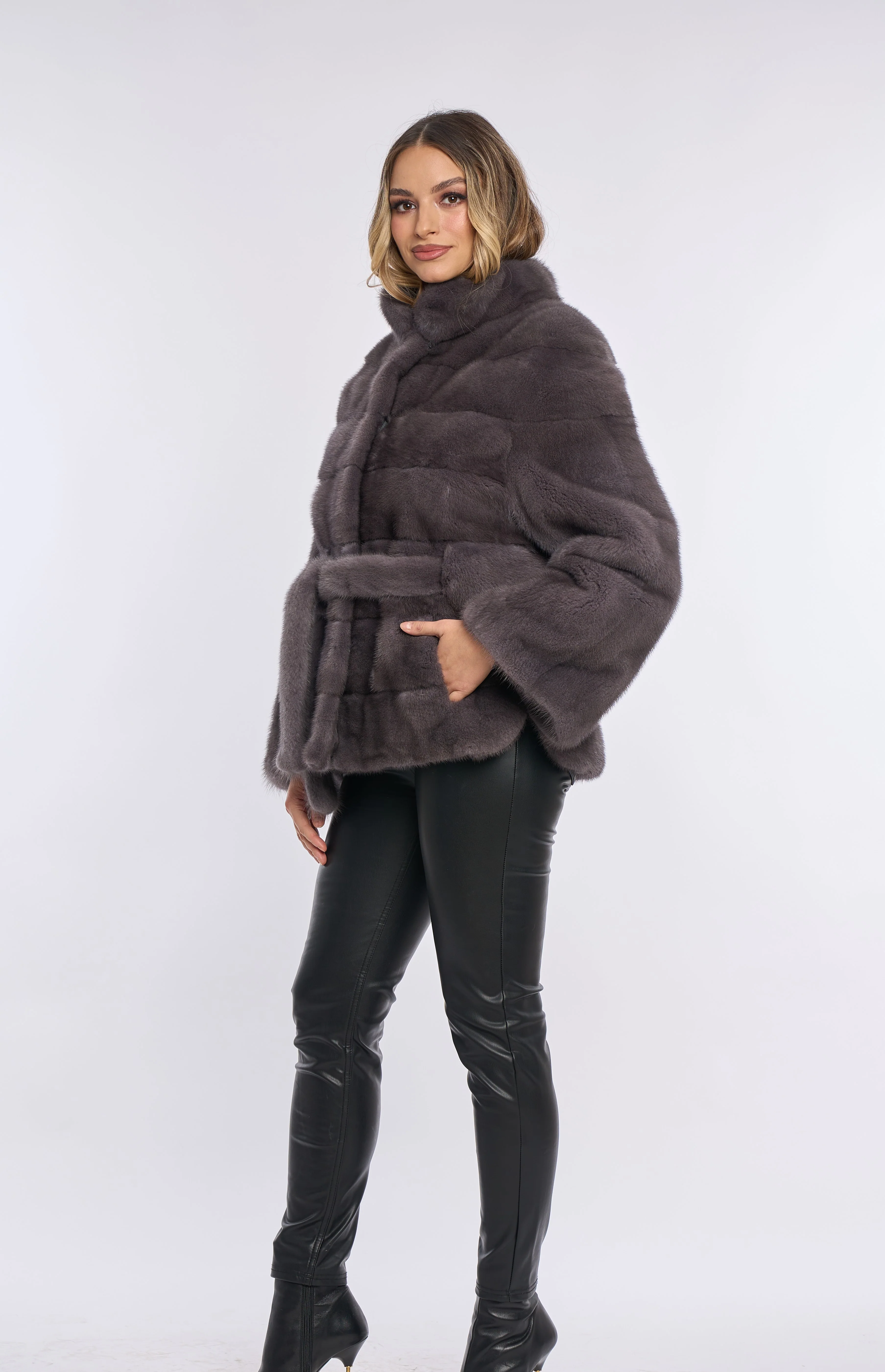 Samantha Anthracite Mink Coat
