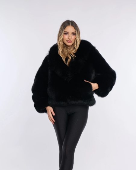 Nina Black Fox Fur Coat