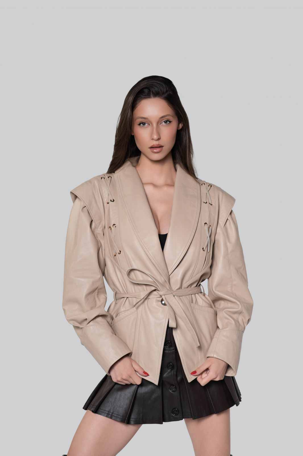 Valleria Beige Leather Jacket