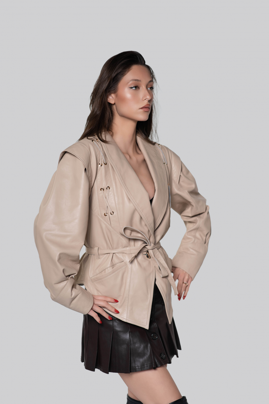 Valleria Beige Leather Jacket