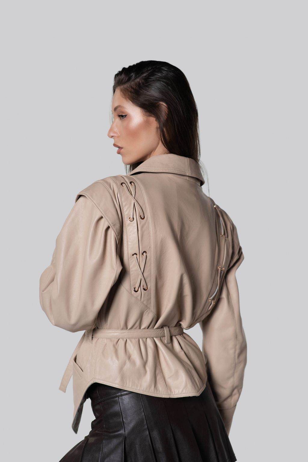 Valleria Beige Leather Jacket