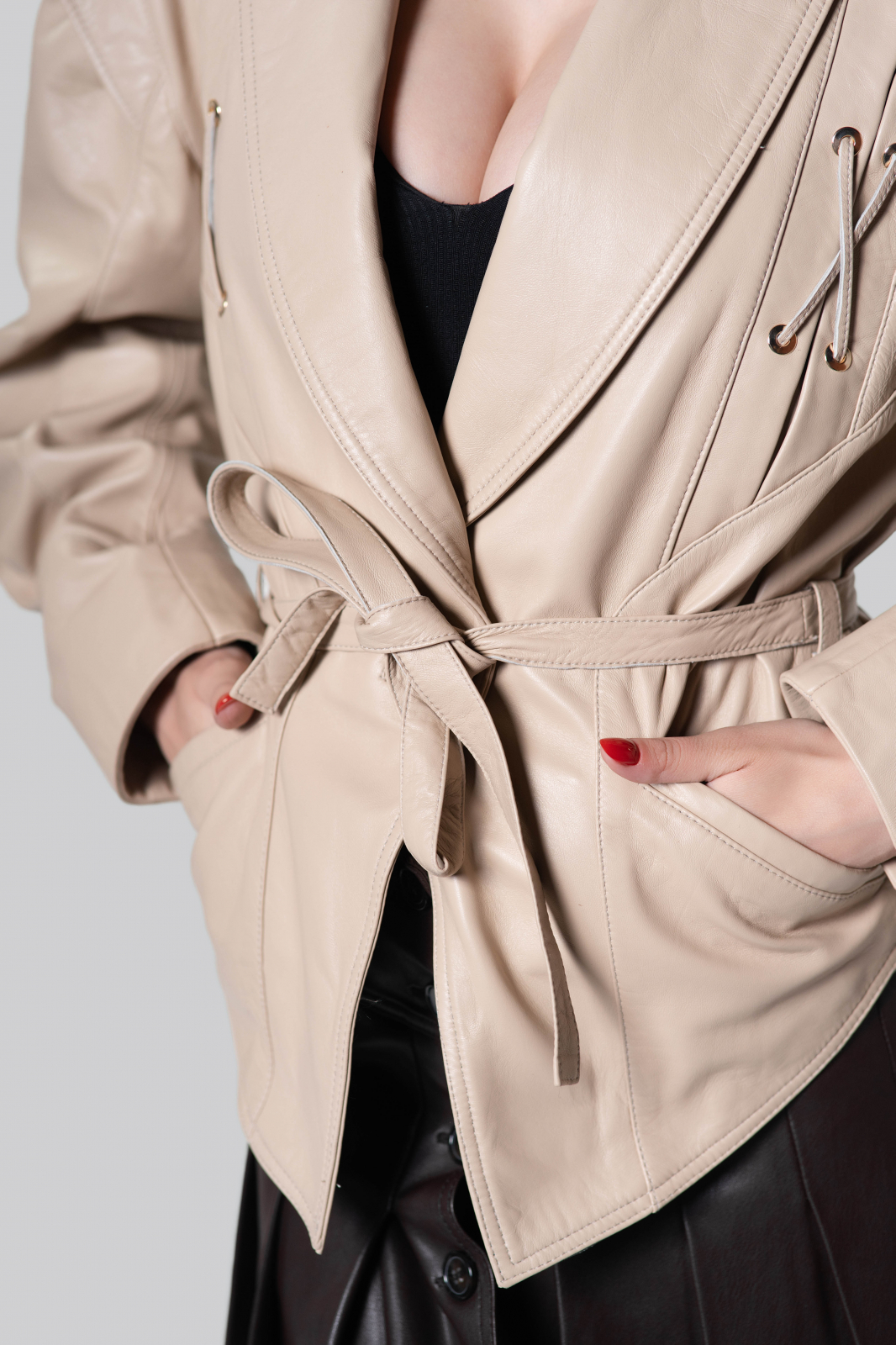 Valleria Beige Leather Jacket