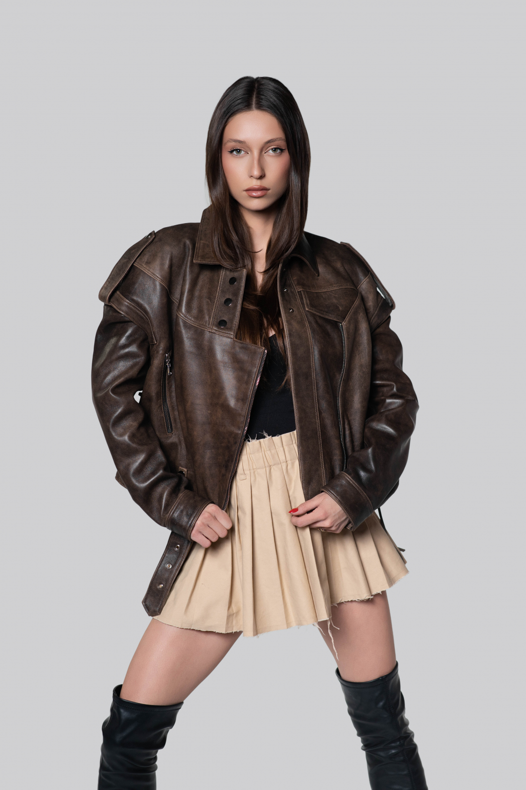 Ysabella Brown Leather Jacket