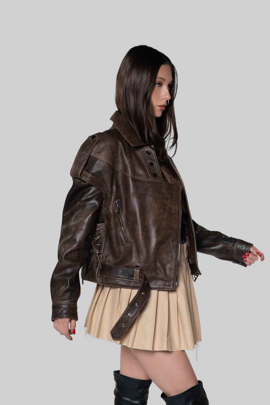 Ysabella Brown Leather Jacket
