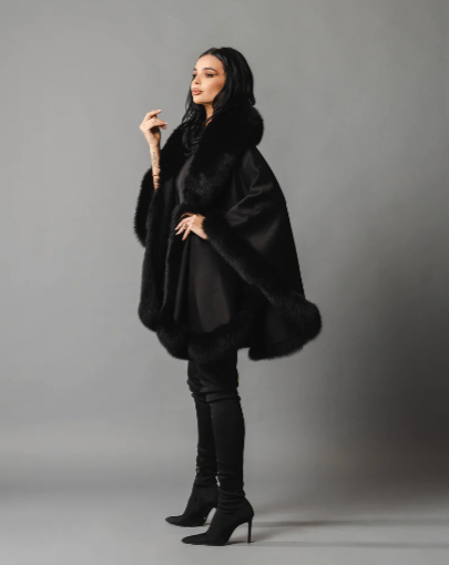 Amia Black Cashmere Cape Side