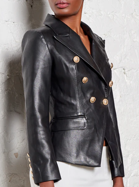 Emira black leather blazer side