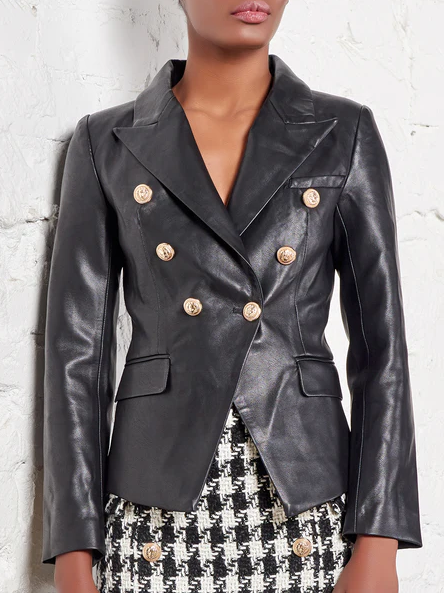 Emira black leather blazer front