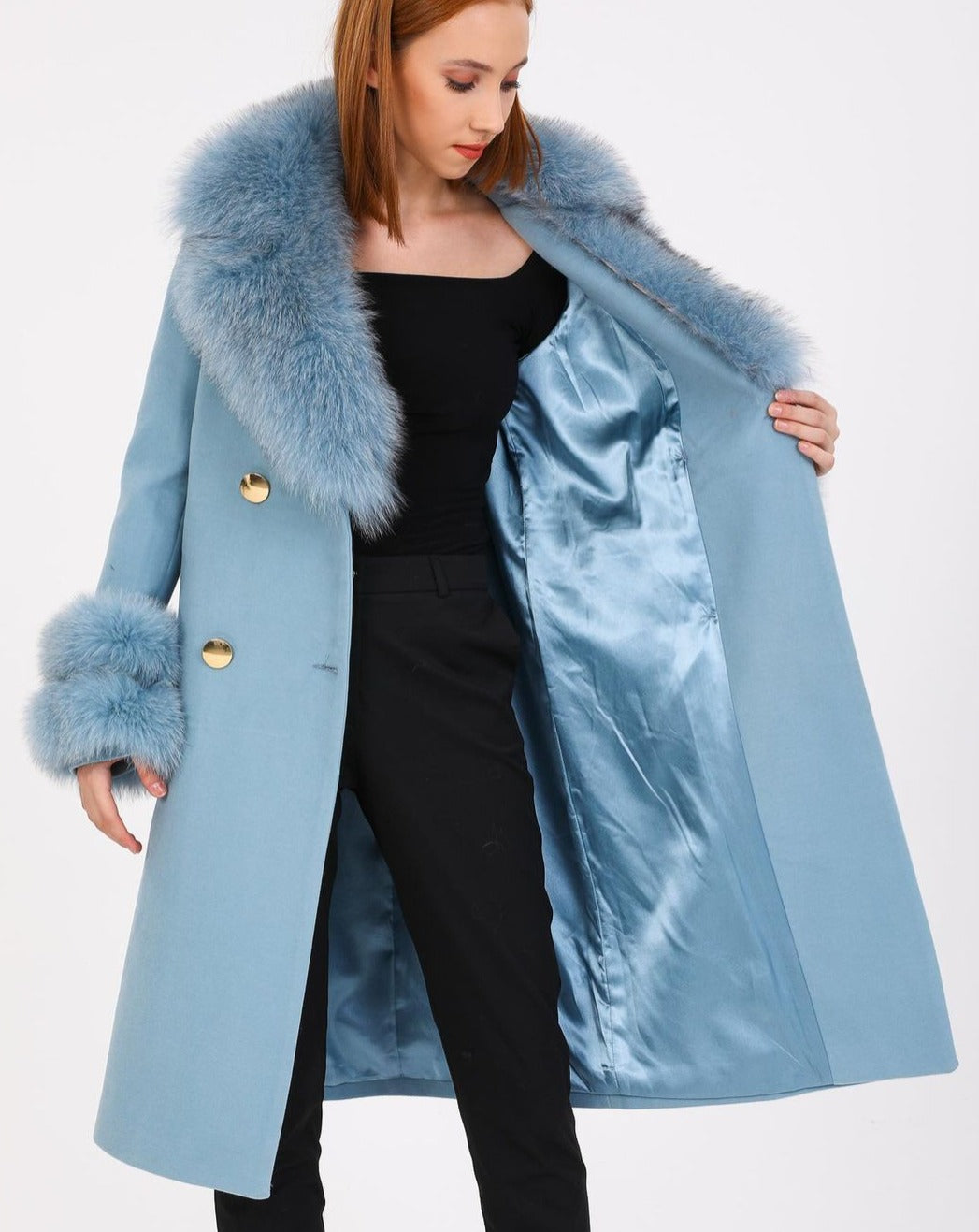 Versatile and Luxurious GLORIA LIGHT BLUE Cashmere Wool Coat