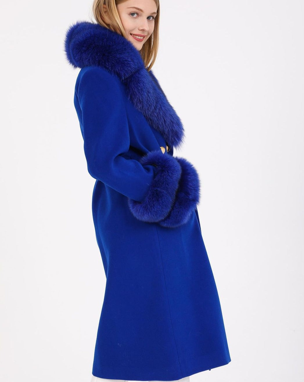 Side of GLORIA BLUE Cashmere Wool Coat