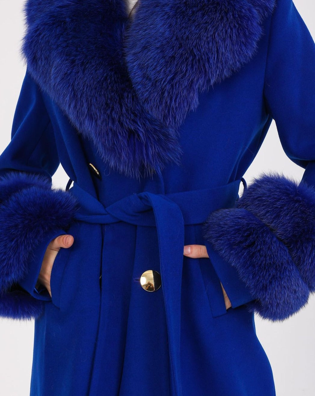 Close up of GLORIA BLUE Cashmere Wool Coat