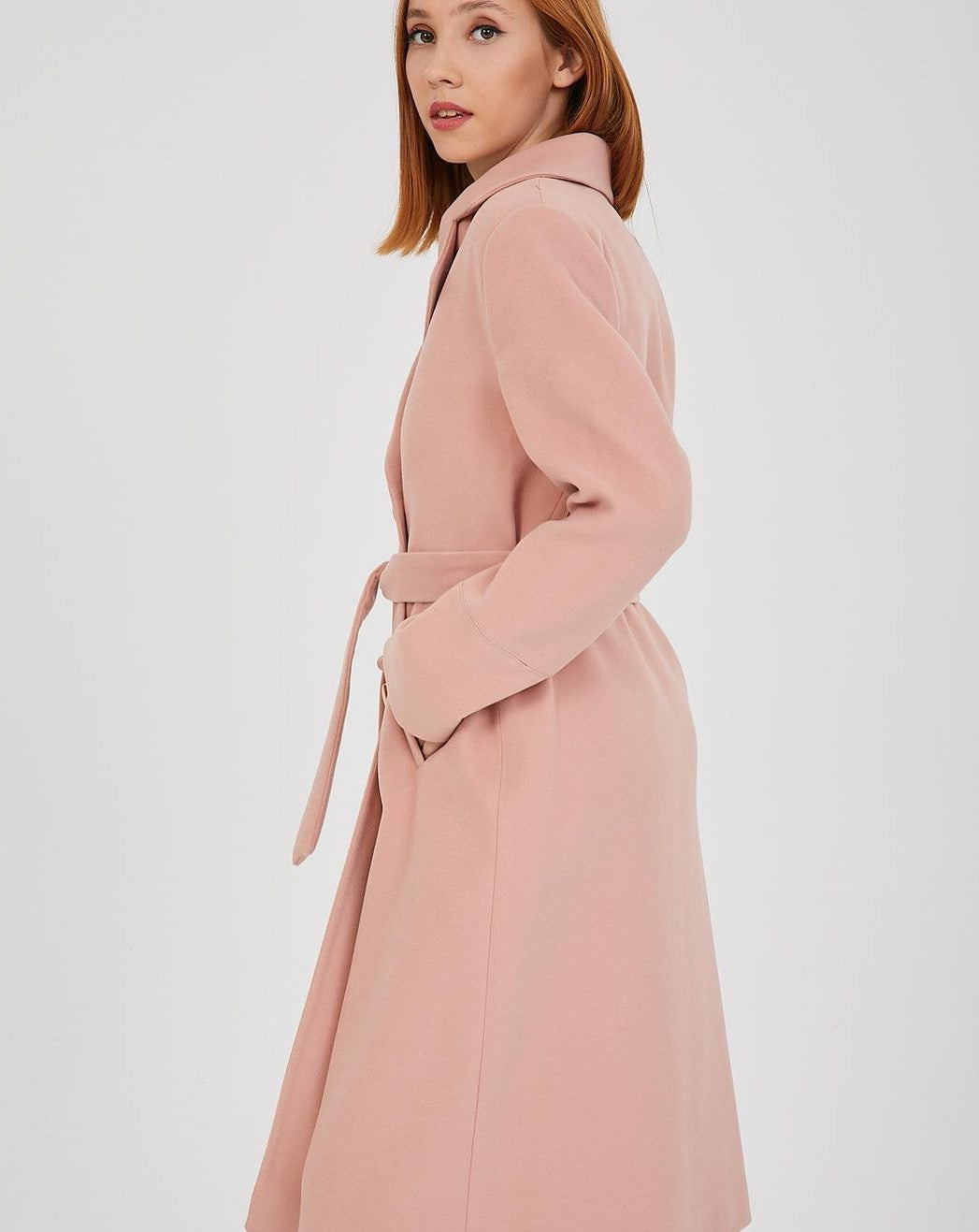 Side of GLORIA PINK Cashmere Coat 