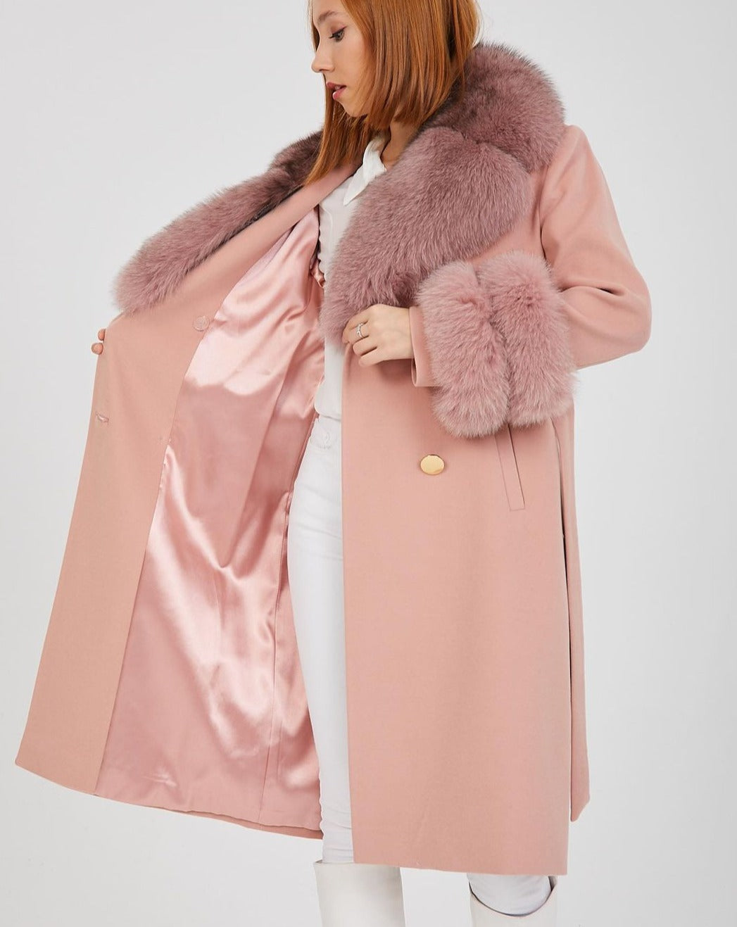 Blush Pink buying Cashmere Wool Coat