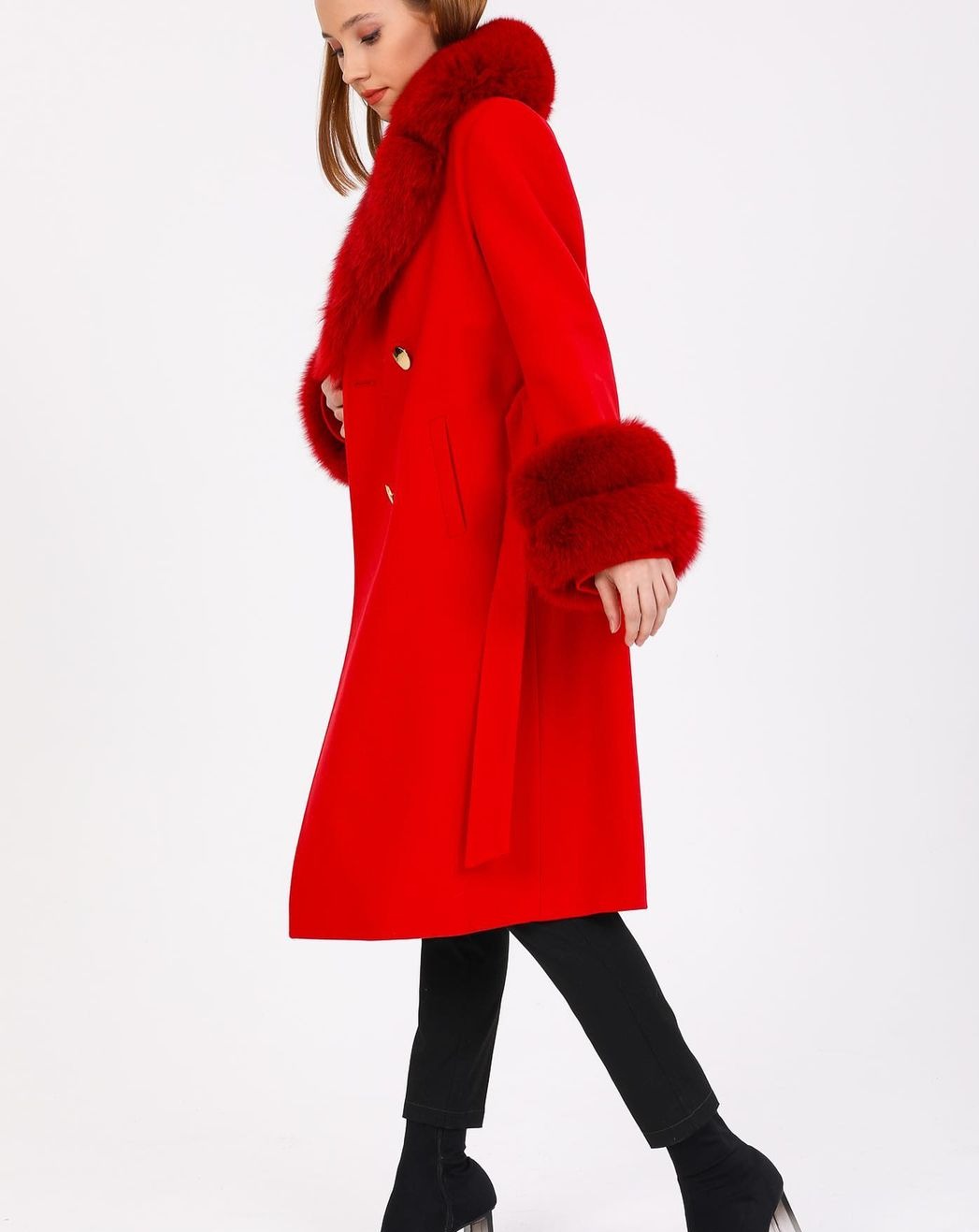 Side of GLORIA RED Cashmere Wool Coat