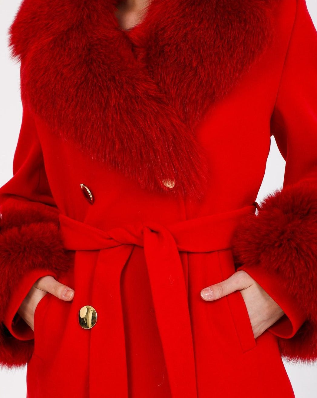 Close up of GLORIA RED Cashmere Wool Coat