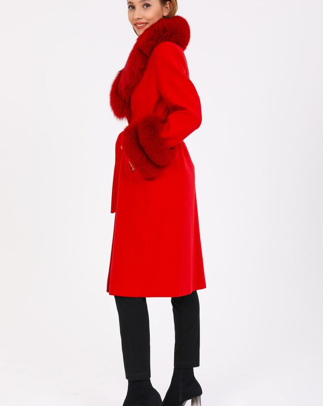 Side of GLORIA RED Cashmere Wool Coat