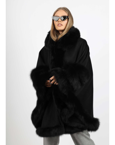 LILIAN BLACK Cape with fox fur trim