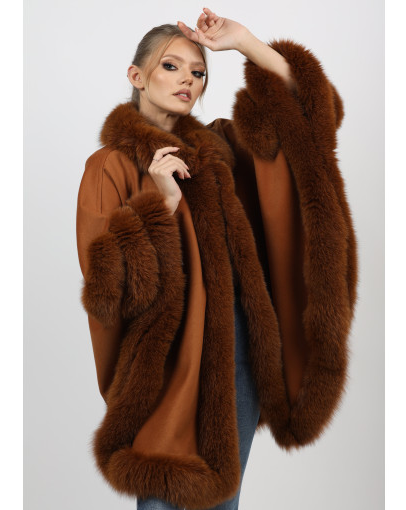 LILIAN BROWN Cape with fox fur trim