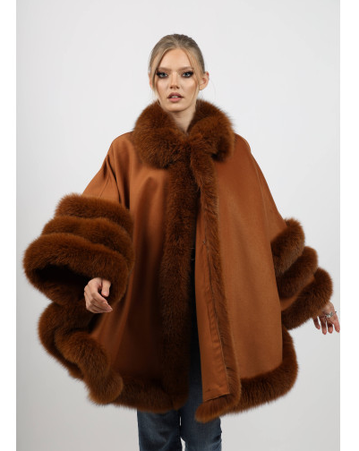 LILIAN BROWN Cape with fox fur trim