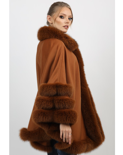 LILIAN BROWN Cape with fox fur trim side