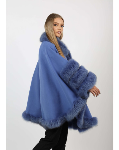 LILIAN LIGHT BLUE Cape fox fur trim side