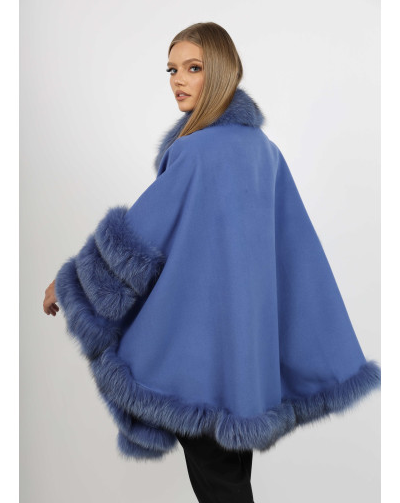 LILIAN LIGHT BLUE Cape fox fur trim back