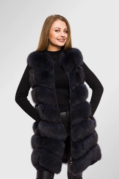 MAYARA Graphite Fox Fur Vest front