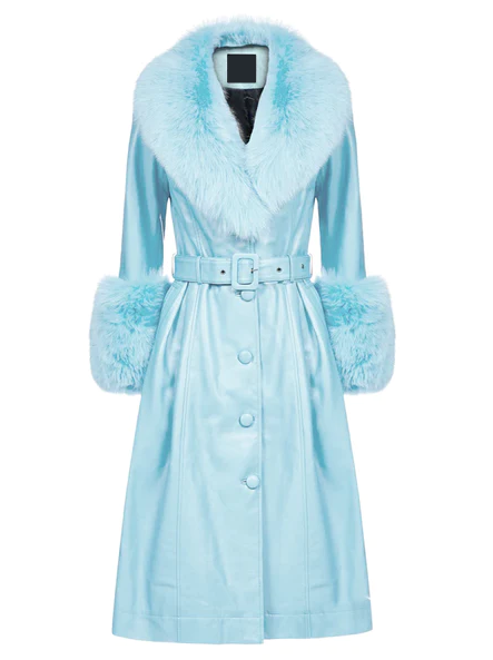 NOOR LIGHT BLUE Leather Trench Coat front