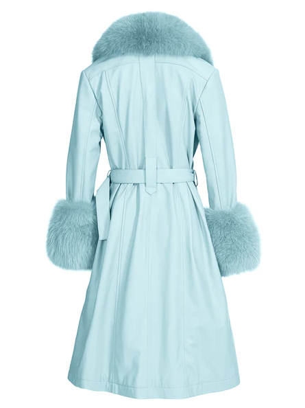 NOOR LIGHT BLUE Leather Trench Coat back