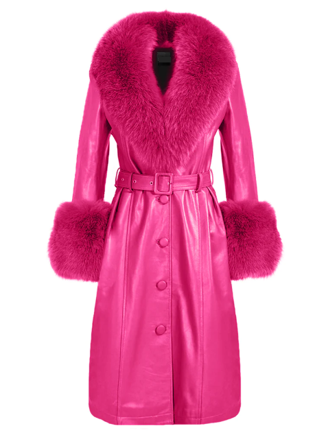 NOOR PINK Leather Trench Coat front