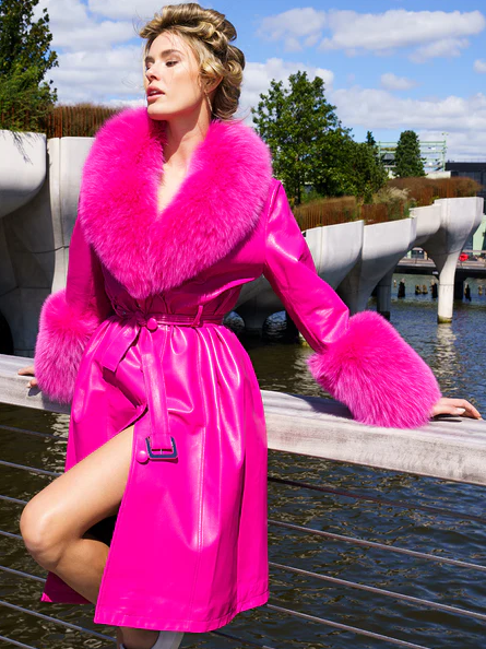 NOOR PINK Leather Trench Coat side